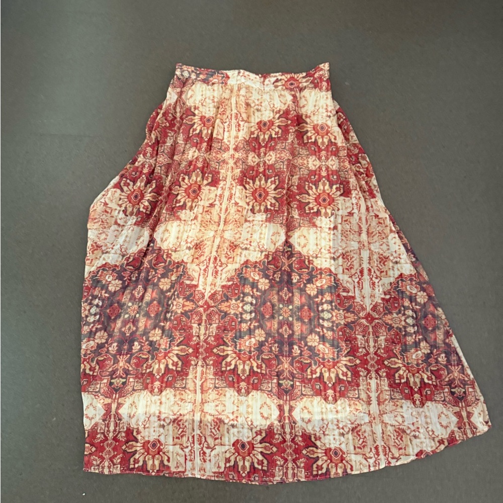 Anthropologie Red and Cream A-Line Skirt